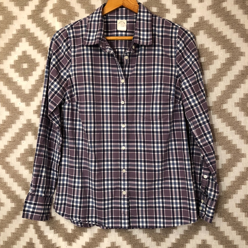 J. Crew Purple Plaid Perfect Shirt Button Down 59 - Picture 1 of 5